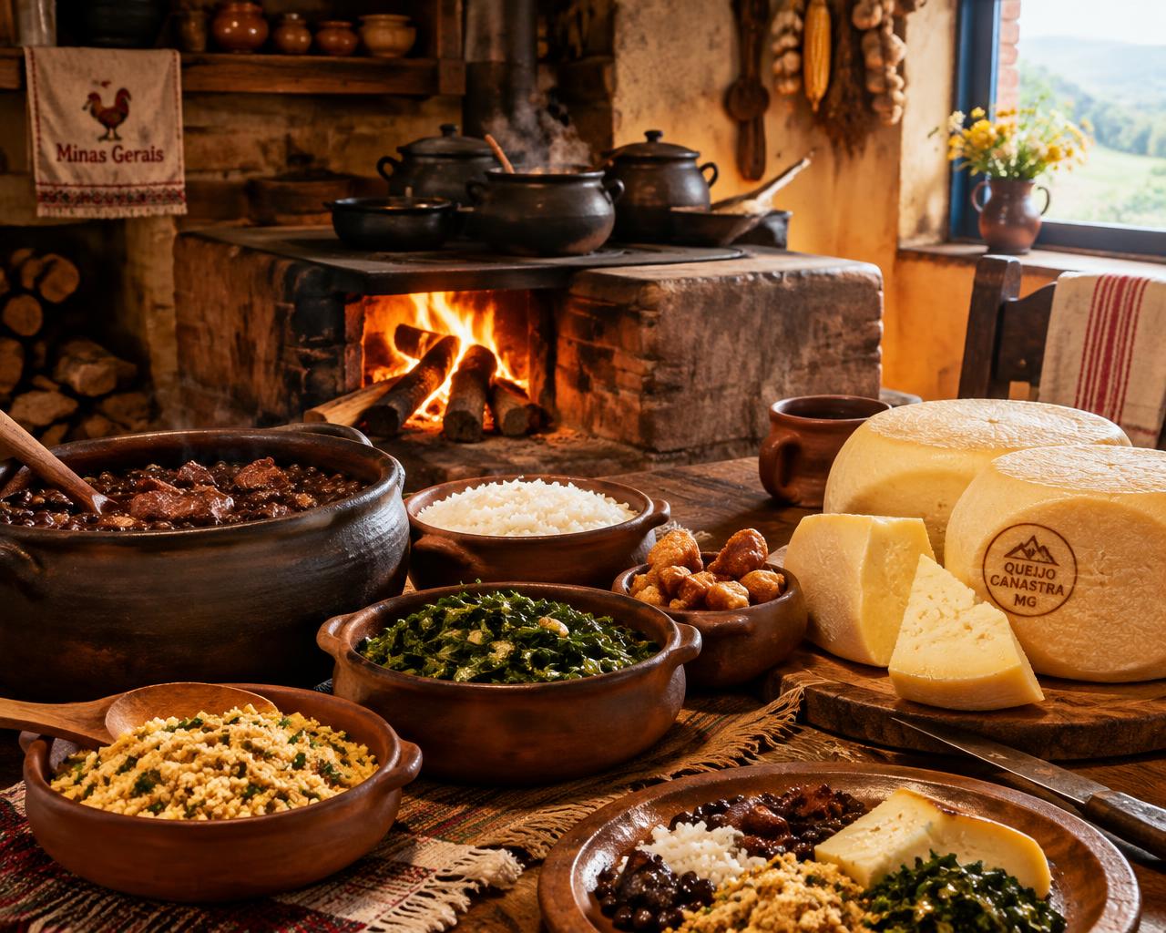 Comida mineira no fogão a lenha e queijo Canastra